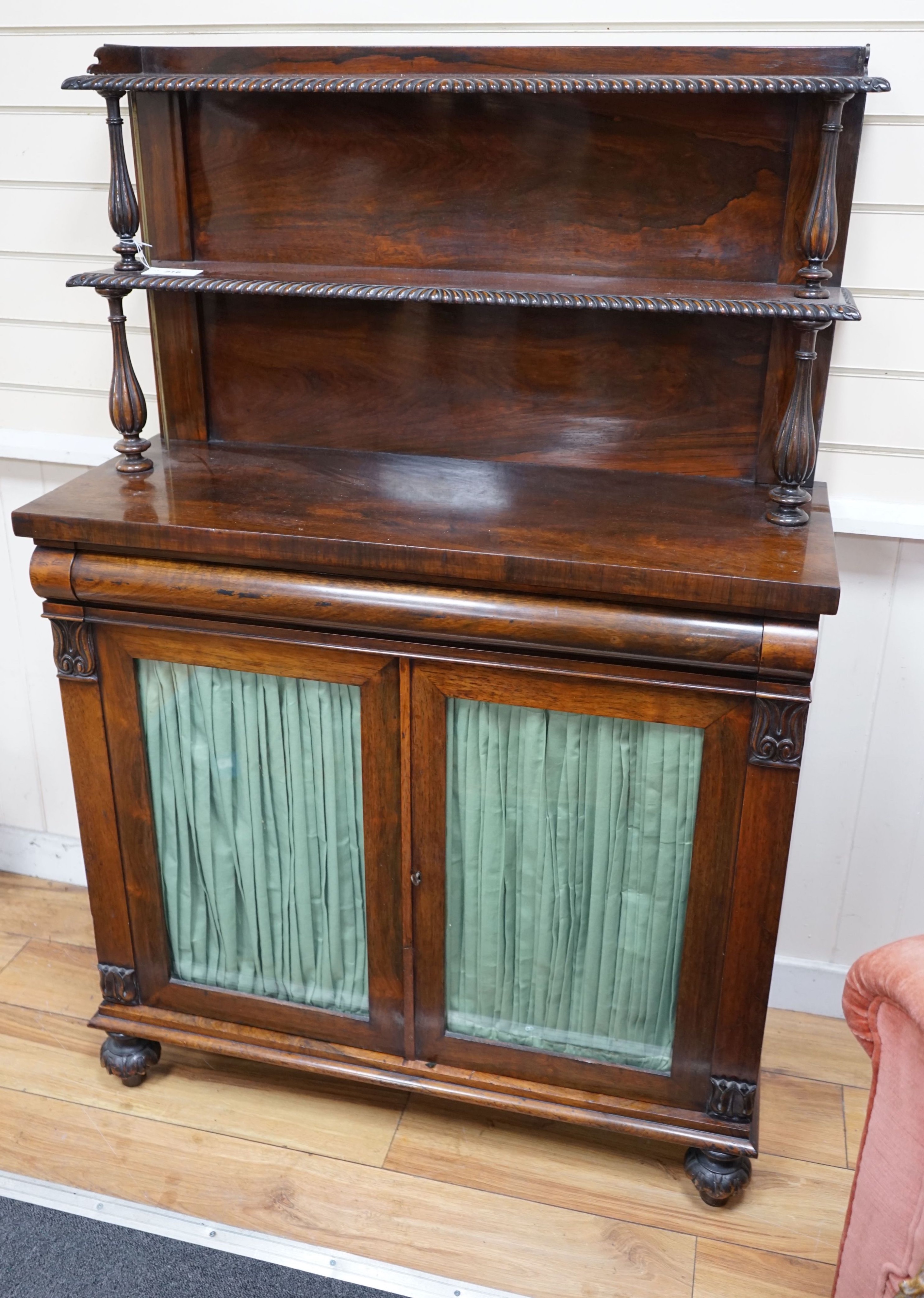 A William IV rosewood chiffonier, width 97cm depth 38cm height 144cm